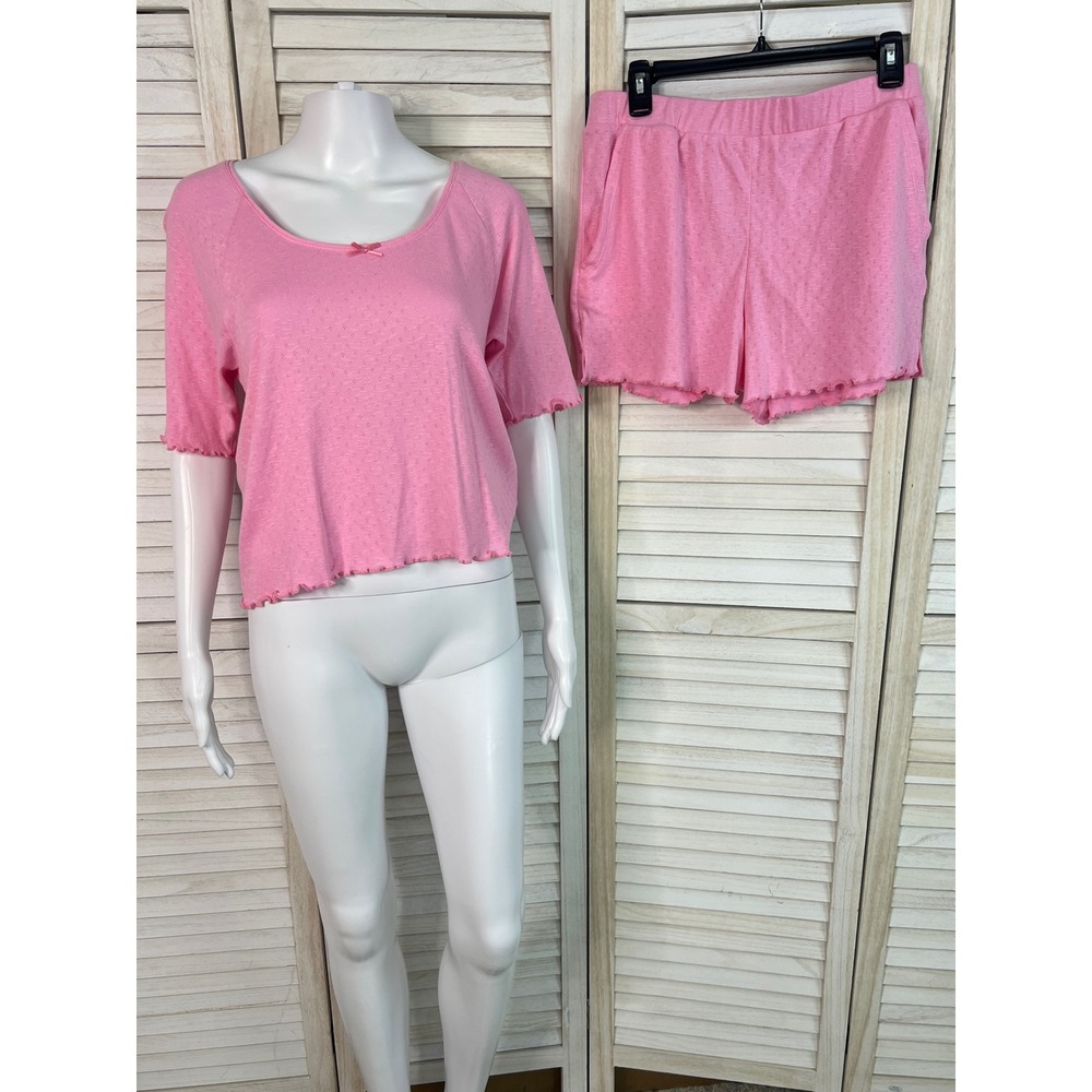 Roller Rabbit Women Pink Pointelle Cotton Pajama Set Top and Shorts Size L NWT